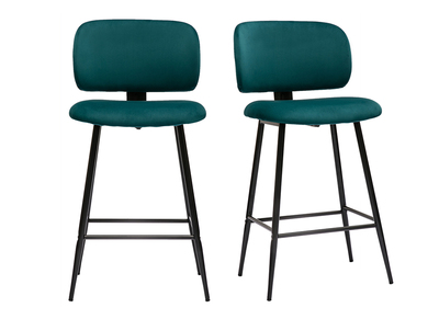 Set de 2 taburetes de cocina de terciopelo azul petróleo y metal negro 70 cm de altura ATRIUM