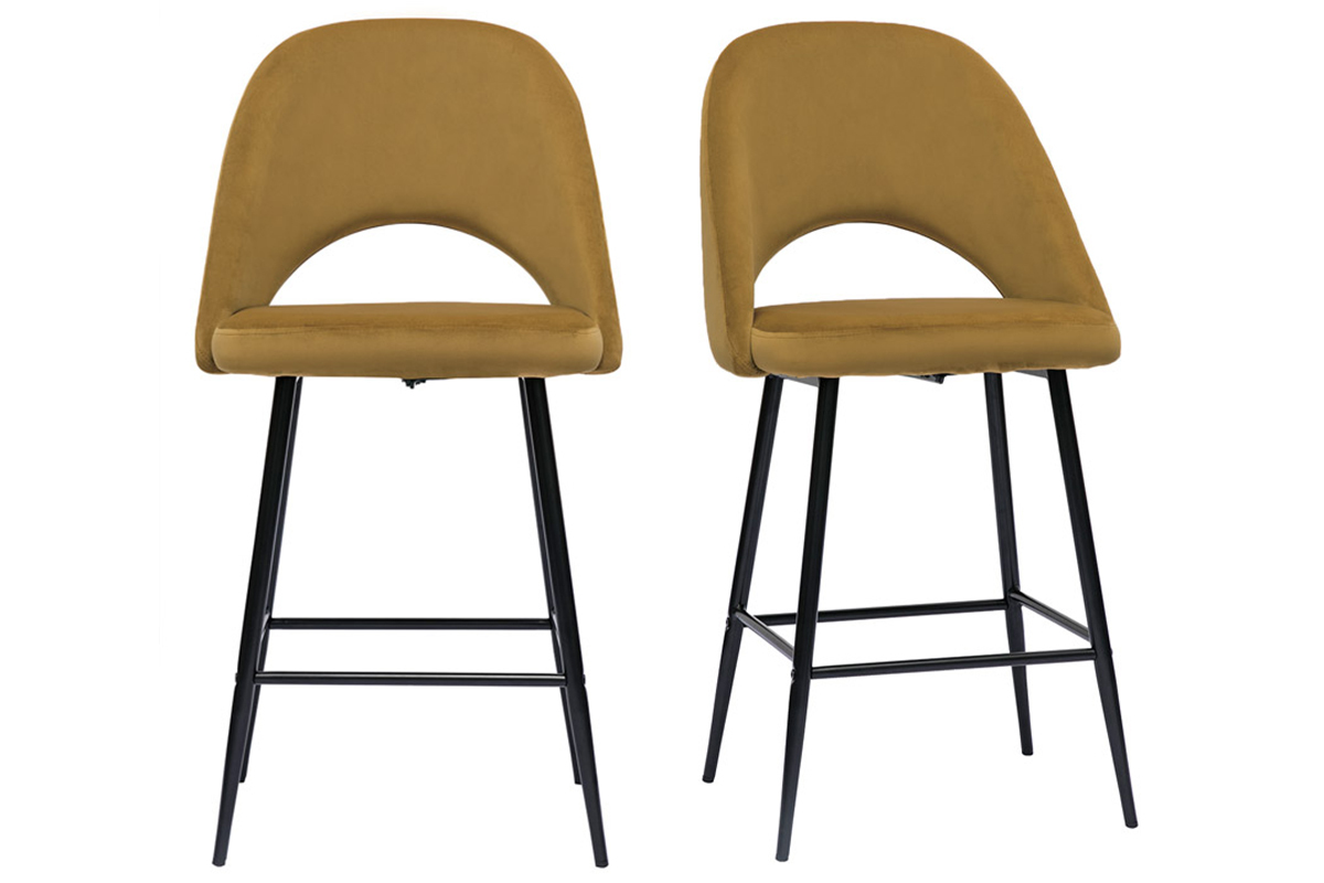 Set de 2 taburetes de cocina de terciopelo bronce y metal 65 cm COSETTE