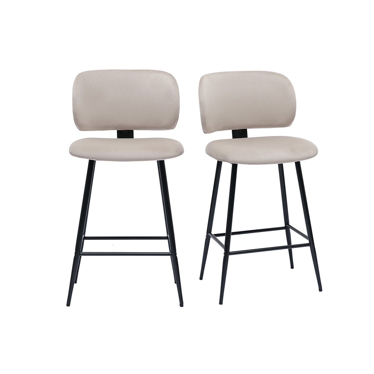 Set de 2 taburetes de cocina de terciopelo color topo y metal negro 70 cm de altura ATRIUM