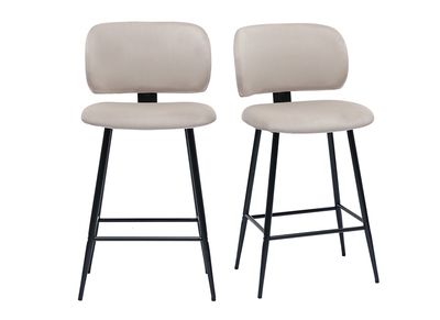 Set de 2 taburetes de cocina de terciopelo color topo y metal negro 70 cm de altura ATRIUM
