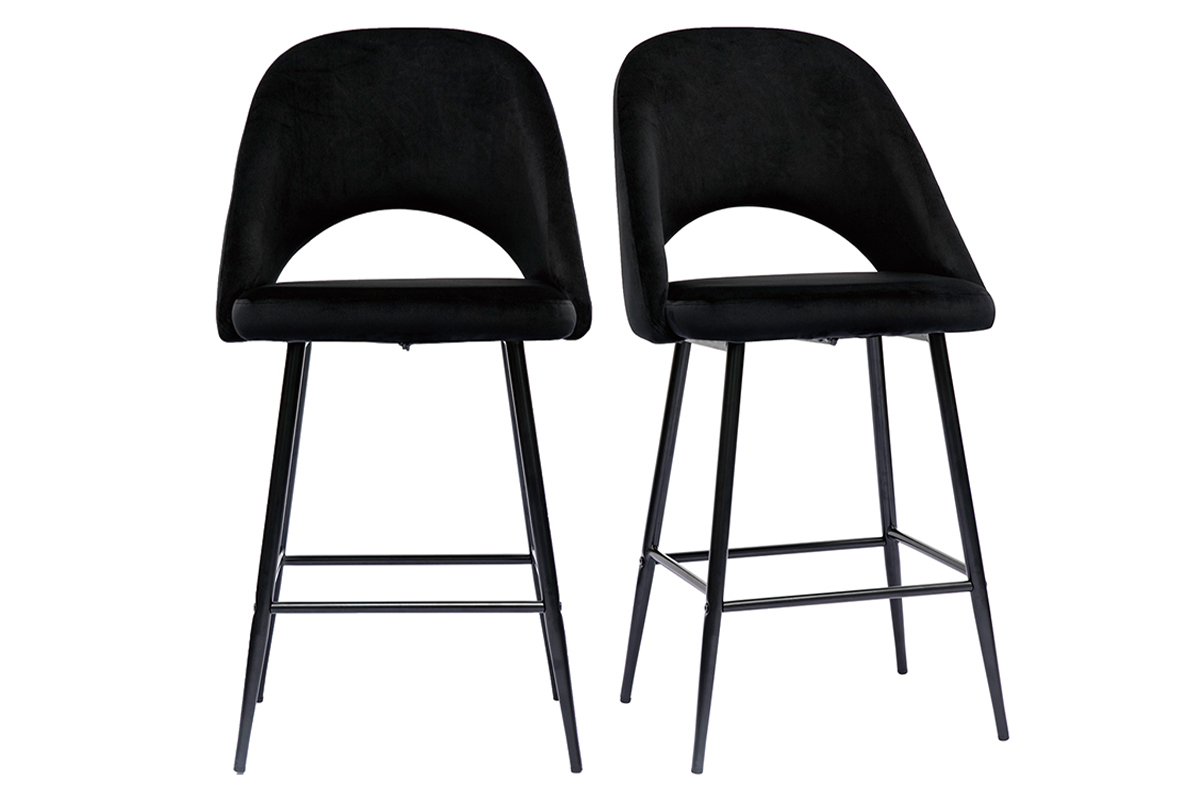 Set de 2 taburetes de cocina de terciopelo negro y metal 65 cm COSETTE