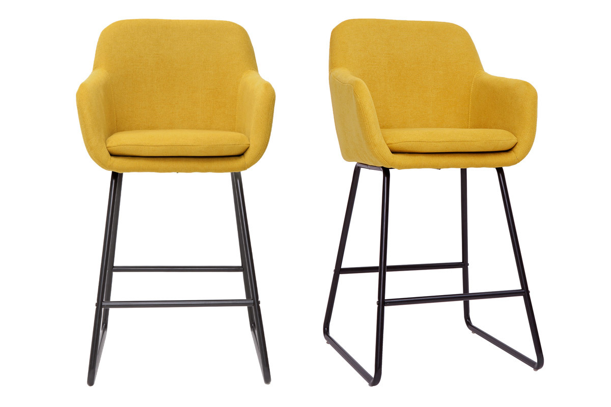 Set de 2 taburetes de cocina efecto aterciopelado amarillo mostaza 65 cm AMIKA