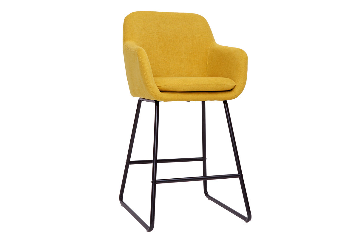 Set de 2 taburetes de cocina efecto aterciopelado amarillo mostaza 65 cm AMIKA
