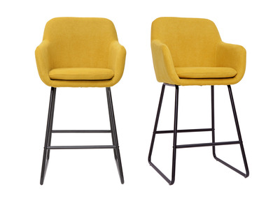 Set de 2 taburetes de cocina efecto aterciopelado amarillo mostaza 65 cm AMIKA
