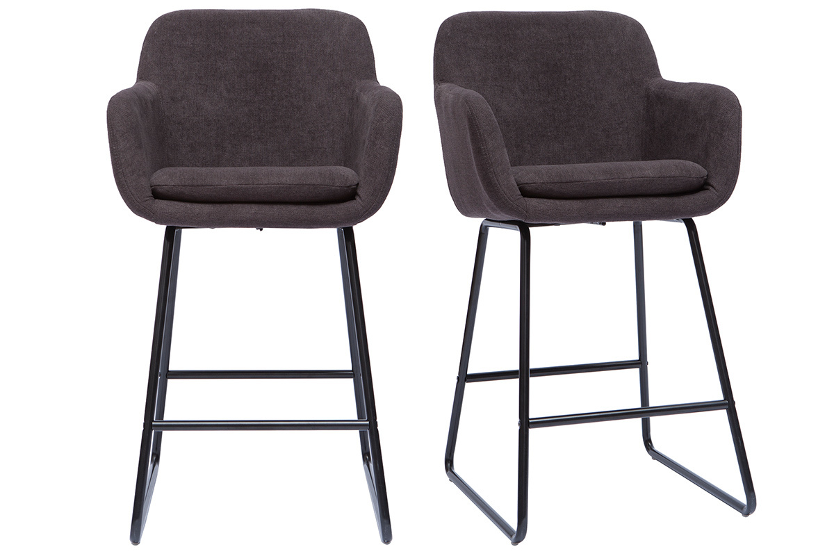 Set de 2 taburetes de cocina efecto aterciopelado gris oscuro 65cm de altura AMIKA