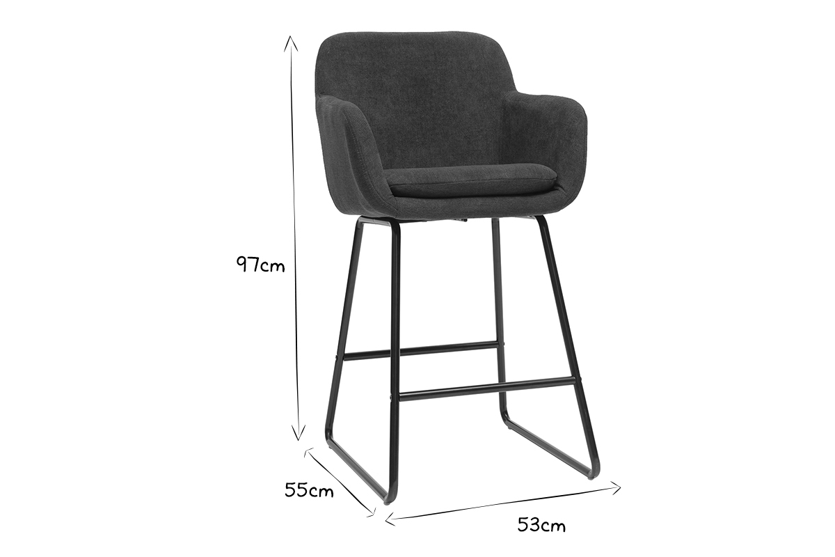 Set de 2 taburetes de cocina efecto aterciopelado gris oscuro 65cm de altura AMIKA