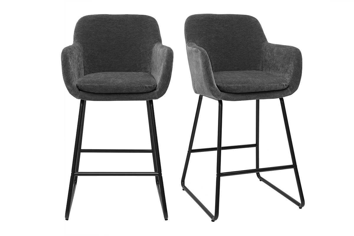 Set de 2 taburetes de cocina efecto aterciopelado gris oscuro 65cm de altura AMIKA