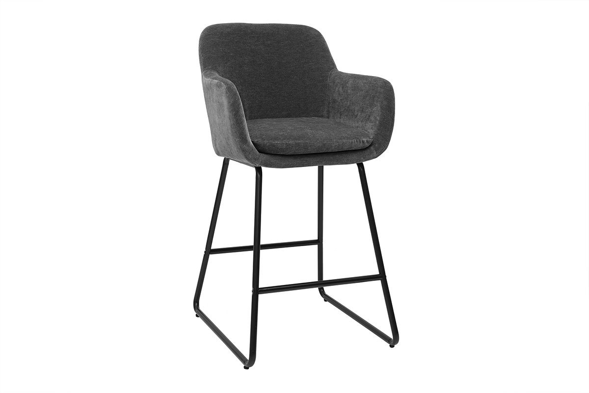 Set de 2 taburetes de cocina efecto aterciopelado gris oscuro 65cm de altura AMIKA