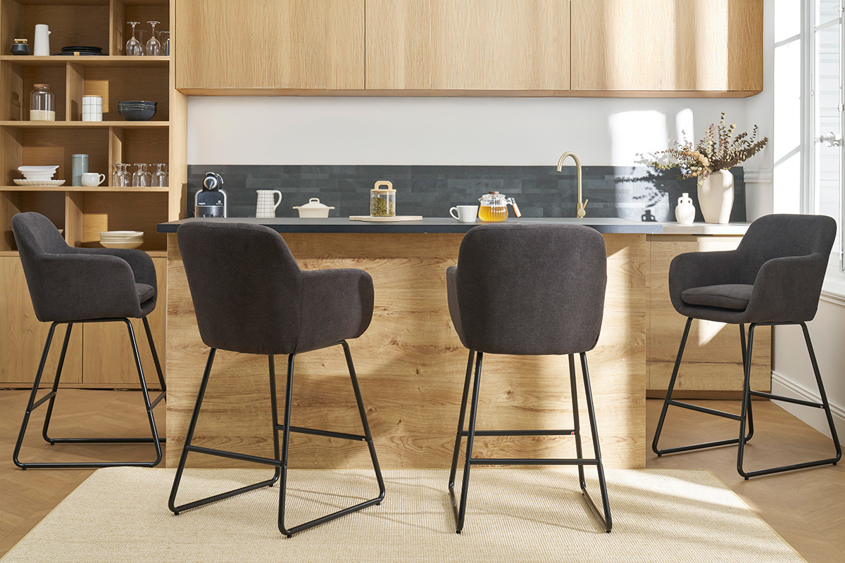 Set de 2 taburetes de cocina efecto aterciopelado gris oscuro 65cm de altura AMIKA