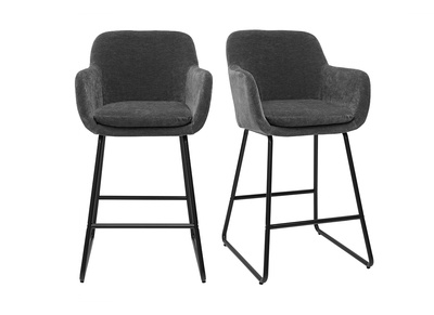 Set de 2 taburetes de cocina efecto aterciopelado gris oscuro 65 cm de altura AMIKA