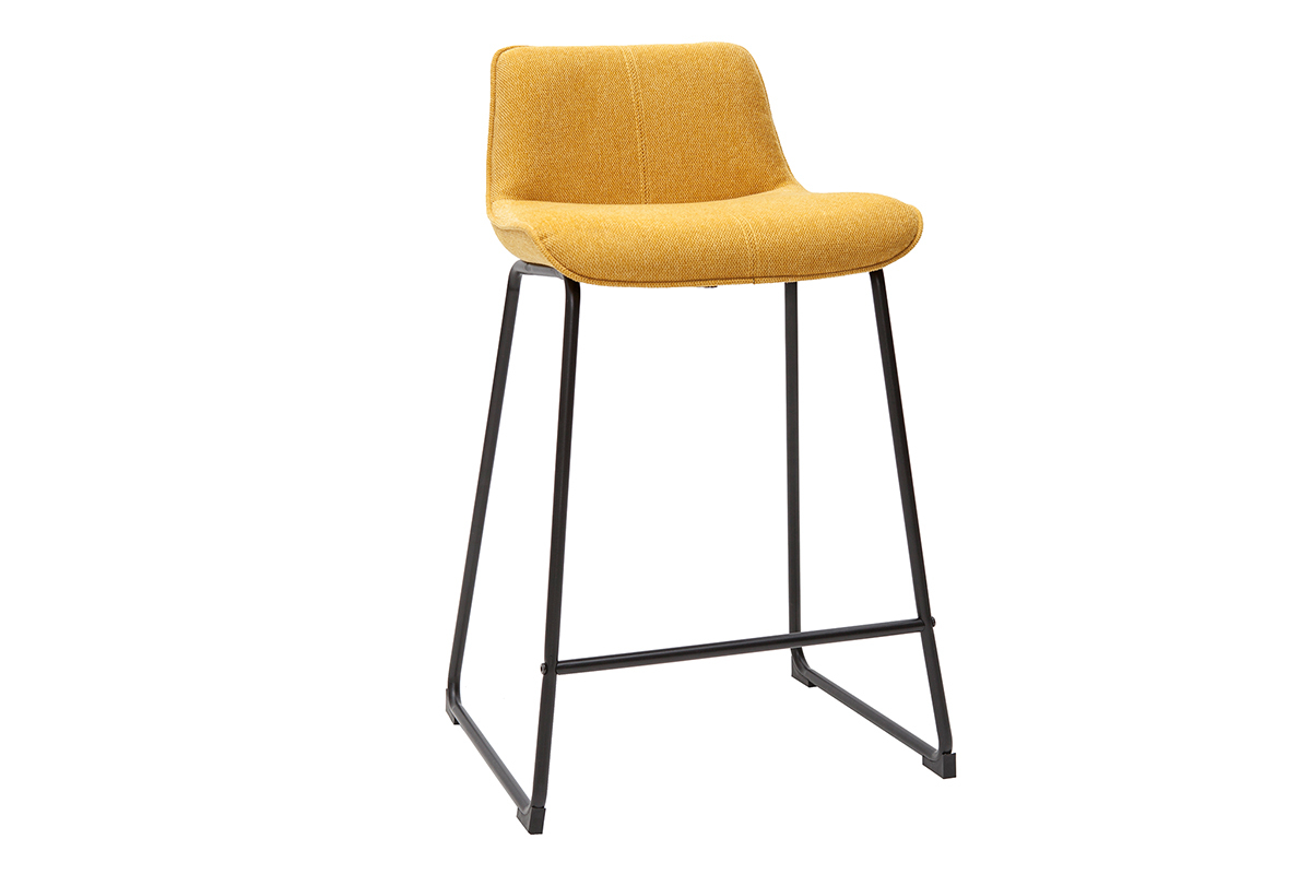 Set de 2 taburetes de cocina efecto aterciopelado texturizado amarillo mostaza y metal 65 cm BOOST