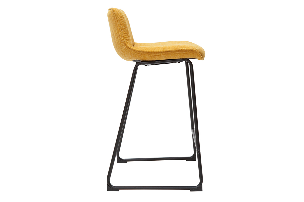 Set de 2 taburetes de cocina efecto aterciopelado texturizado amarillo mostaza y metal 65 cm BOOST