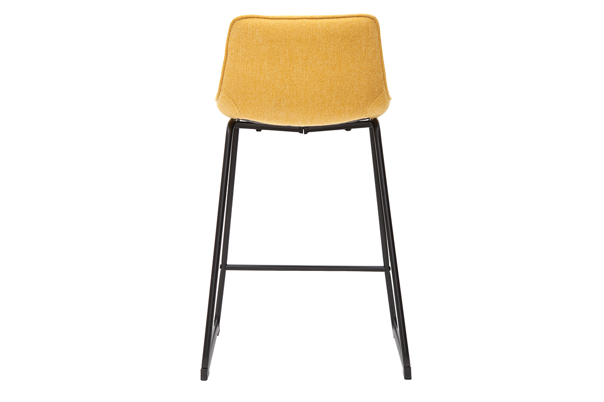 Set de 2 taburetes de cocina efecto aterciopelado texturizado amarillo mostaza y metal 65 cm BOOST