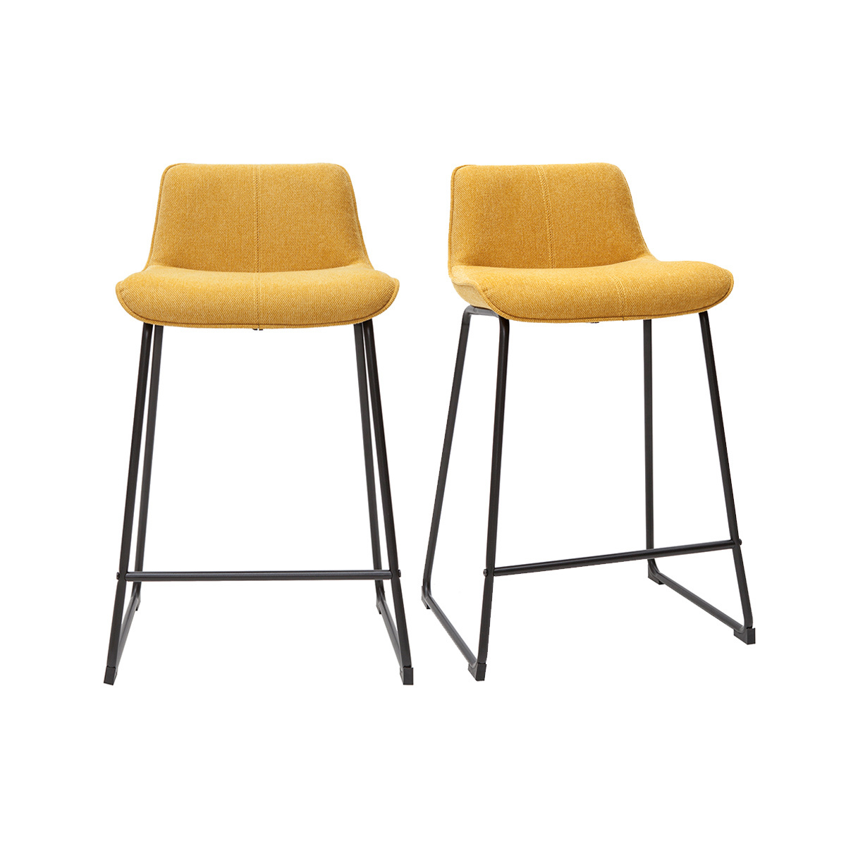 Set de 2 taburetes de cocina efecto aterciopelado texturizado amarillo mostaza y metal 65 cm BOOST
