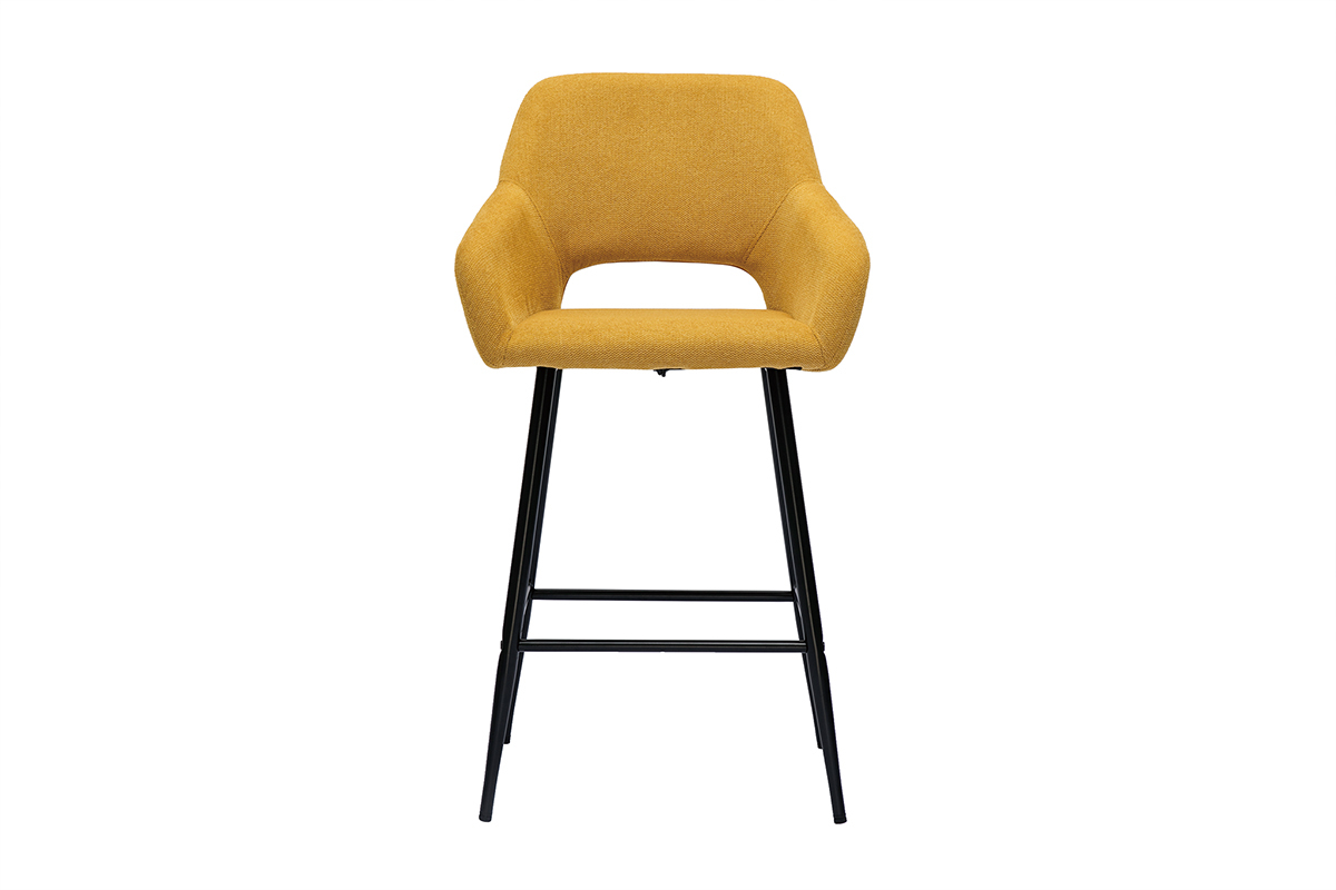 Set de 2 taburetes de cocina efecto aterciopelado texturizado amarillo y metal 65 cm LAURETTE