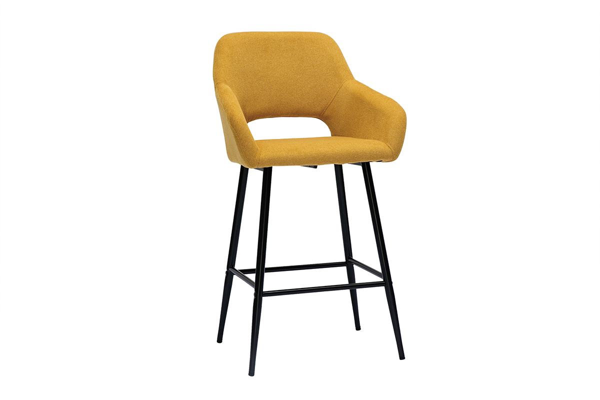 Set de 2 taburetes de cocina efecto aterciopelado texturizado amarillo y metal 65 cm LAURETTE