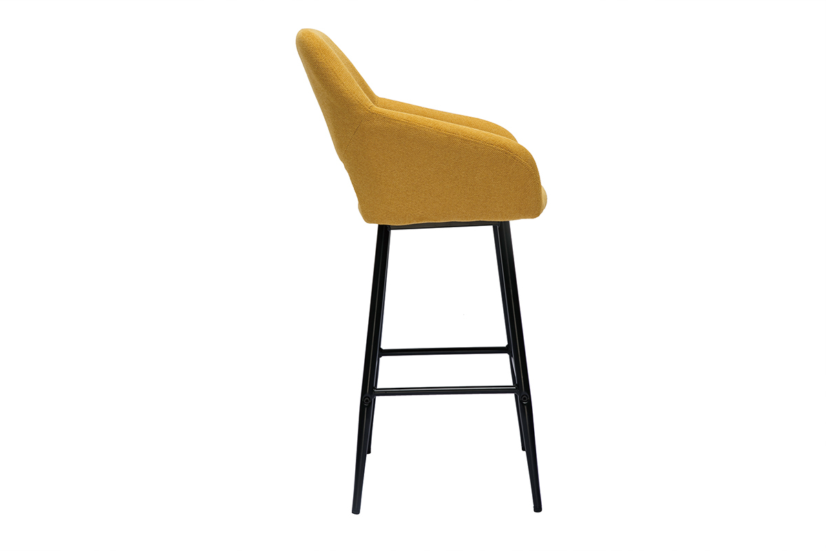 Set de 2 taburetes de cocina efecto aterciopelado texturizado amarillo y metal 65 cm LAURETTE