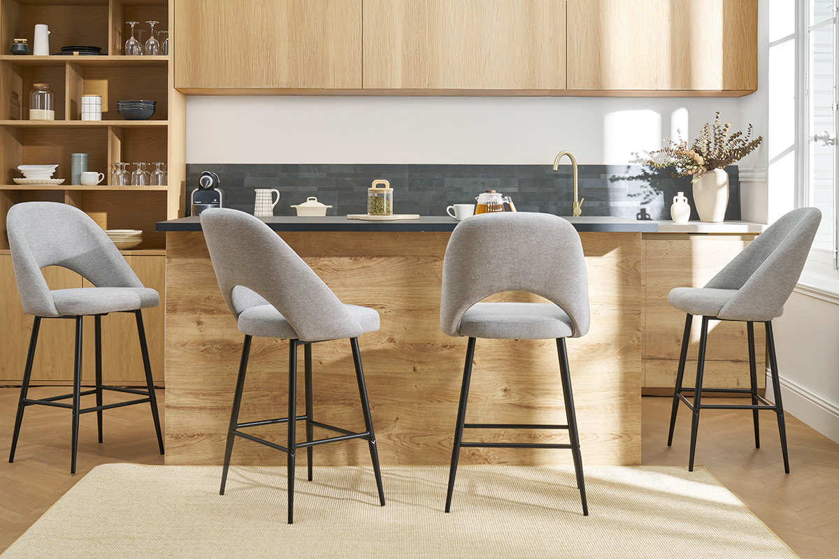 Set de 2taburetes de cocina efecto aterciopelado texturizado gris 65cm COSETTE