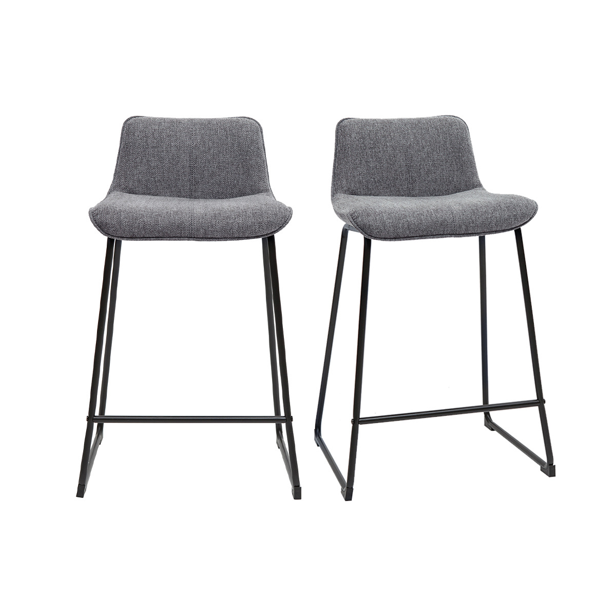 Set de 2 taburetes de cocina efecto aterciopelado texturizado gris y metal 65 cm BOOST