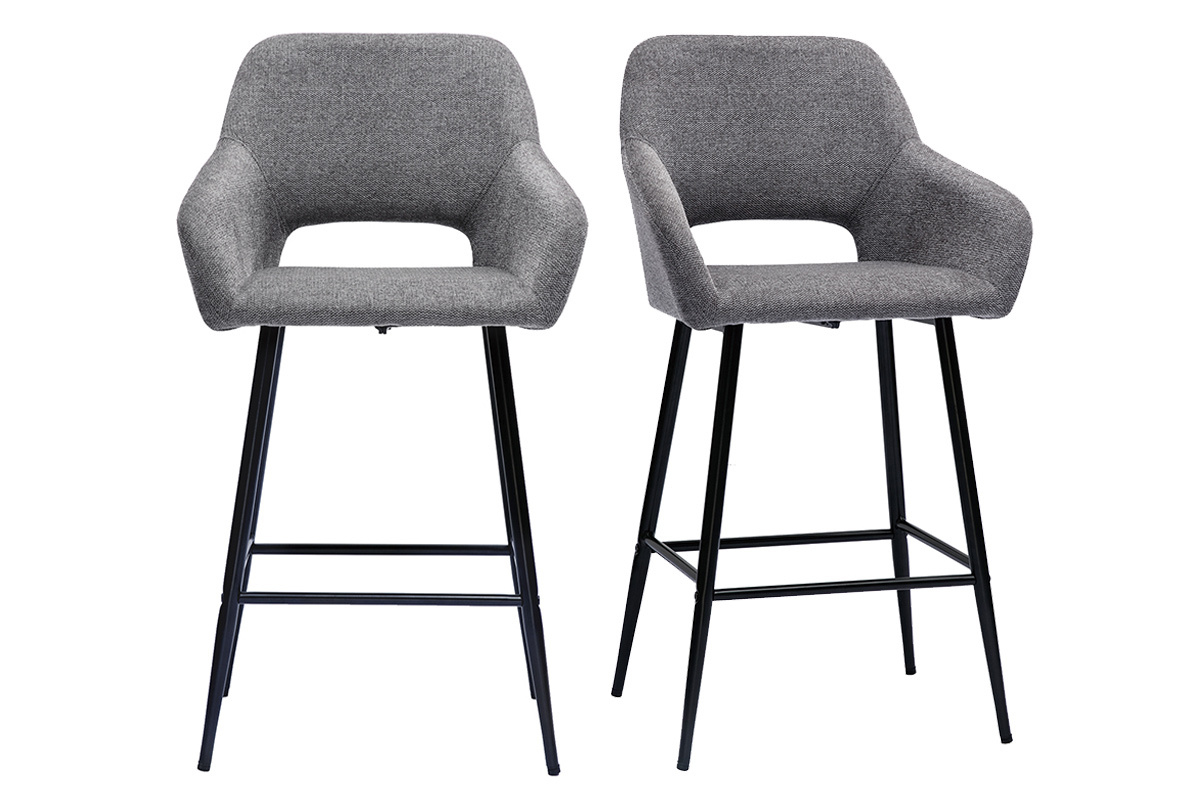 Set de 2 taburetes de cocina efecto aterciopelado texturizado gris y metal 65 cm LAURETTE
