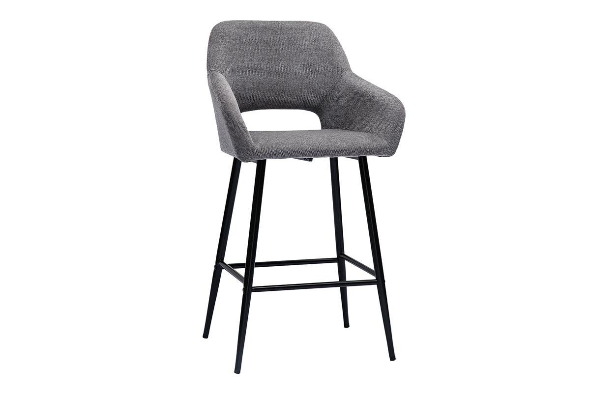 Set de 2 taburetes de cocina efecto aterciopelado texturizado gris y metal 65 cm LAURETTE