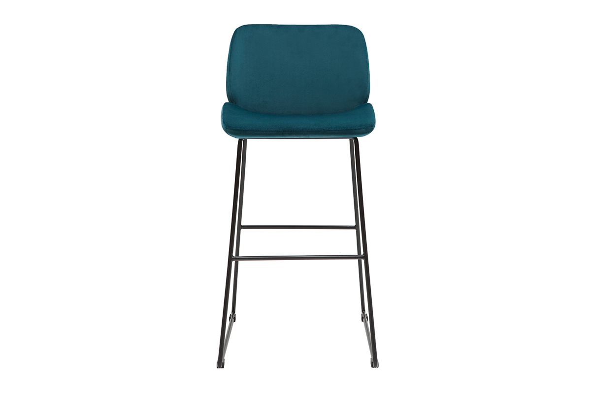 Set de 2taburetes de cocina fijos de terciopelo azul petrleo con patas de metal negro 65cm KAOLY