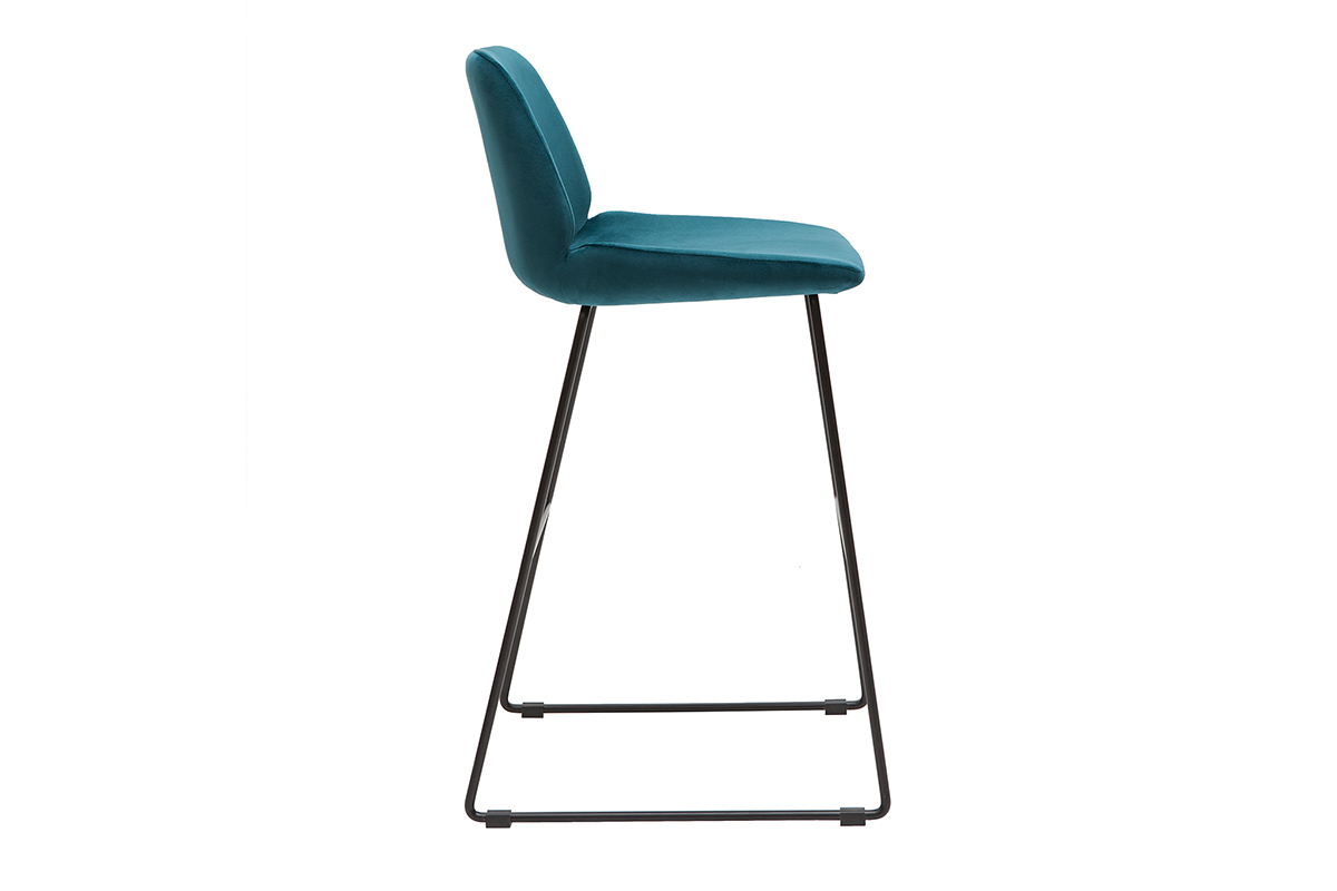 Set de 2taburetes de cocina fijos de terciopelo azul petrleo con patas de metal negro 65cm KAOLY