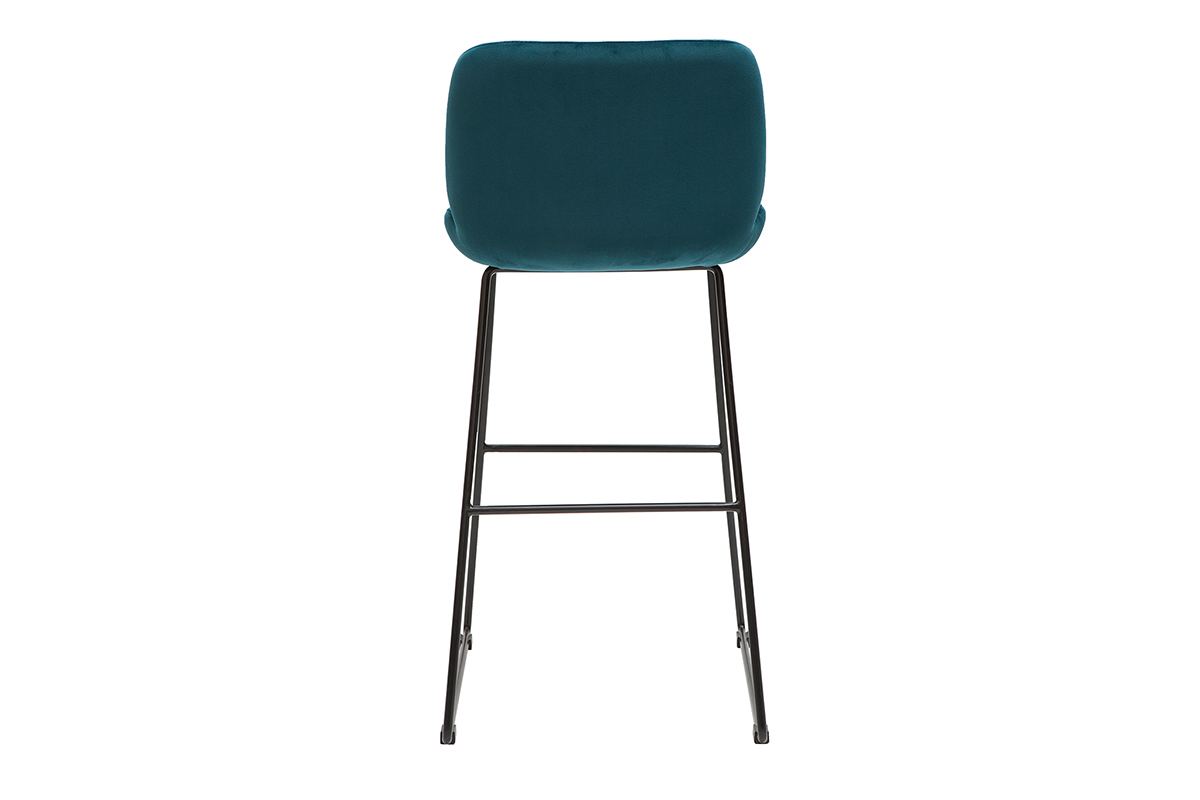 Set de 2taburetes de cocina fijos de terciopelo azul petrleo con patas de metal negro 65cm KAOLY