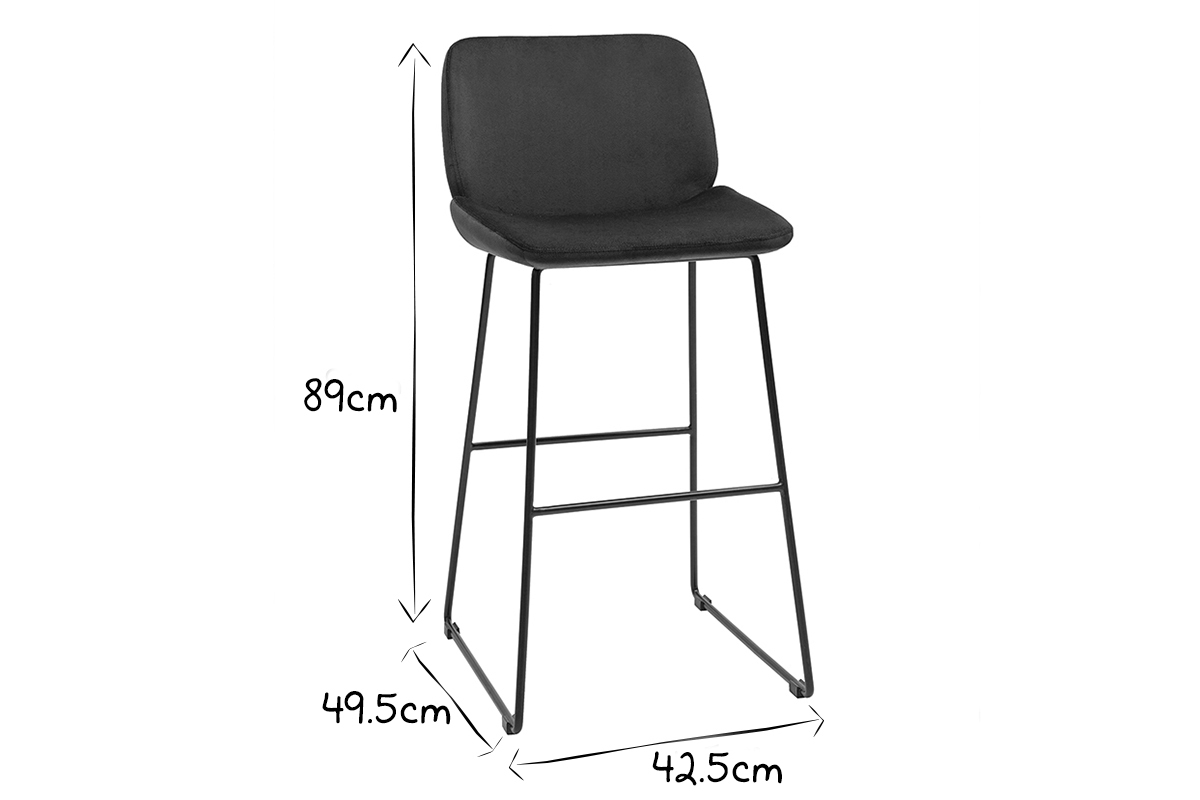 Set de 2taburetes de cocina fijos de terciopelo azul petrleo con patas de metal negro 65cm KAOLY