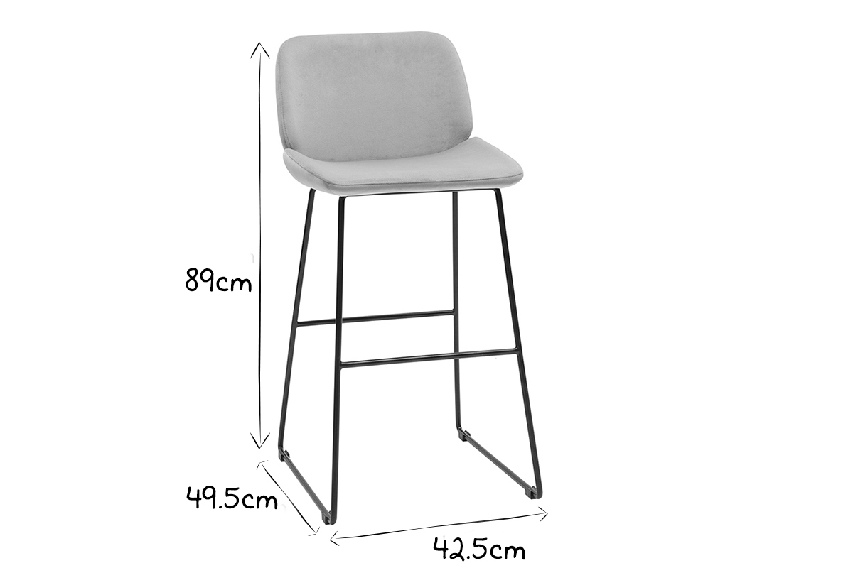 Set de 2taburetes de cocina fijos de terciopelo color topo con patas de metal negro 65cm KAOLY