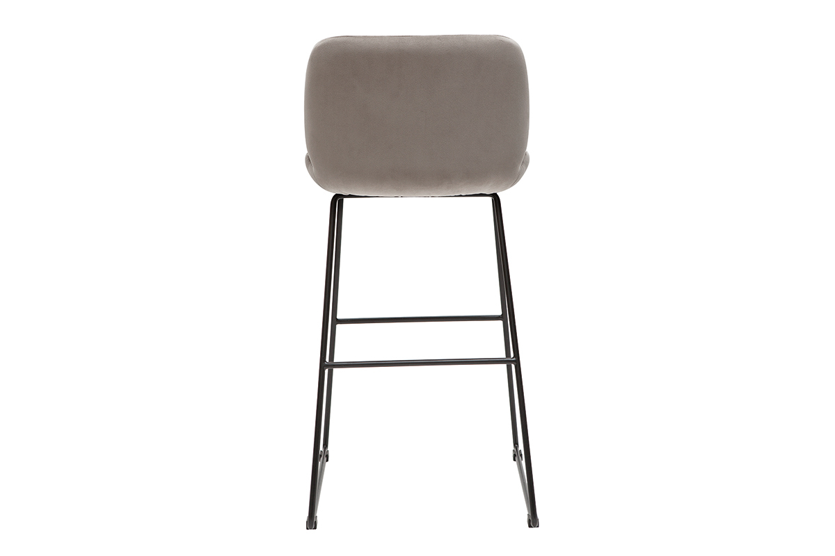 Set de 2taburetes de cocina fijos de terciopelo color topo con patas de metal negro 65cm KAOLY