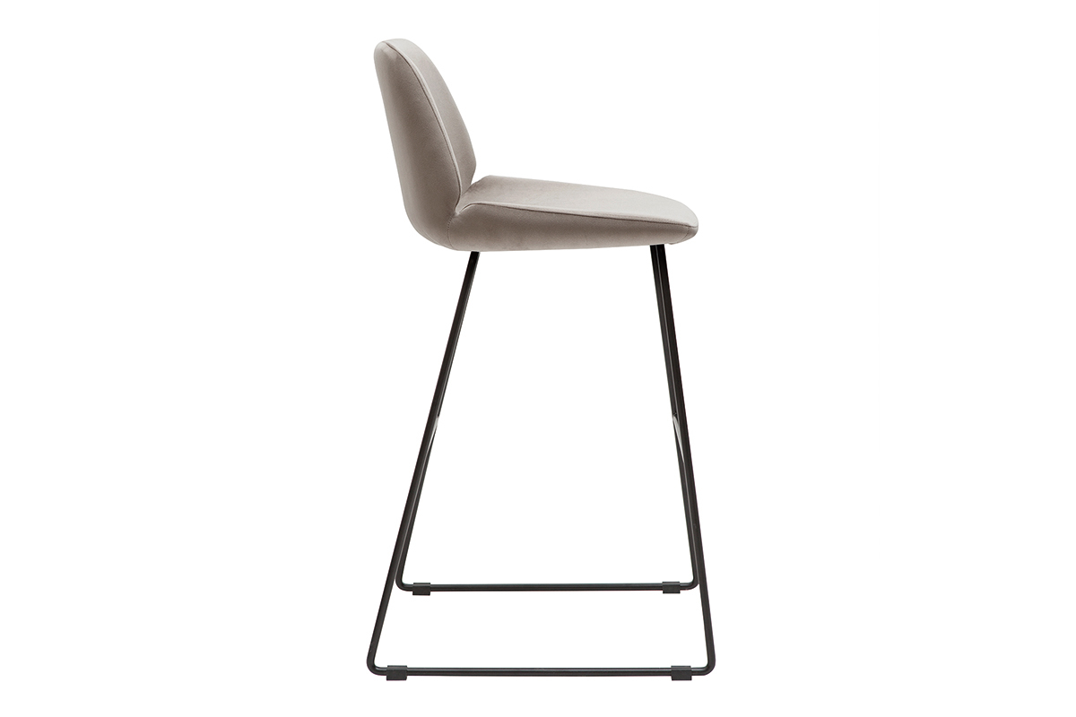 Set de 2taburetes de cocina fijos de terciopelo color topo con patas de metal negro 65cm KAOLY