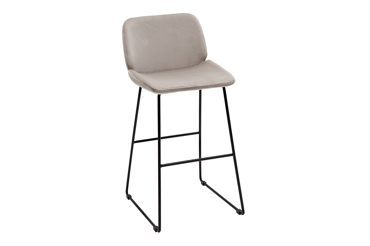 Set de 2taburetes de cocina fijos de terciopelo color topo con patas de metal negro 65cm KAOLY