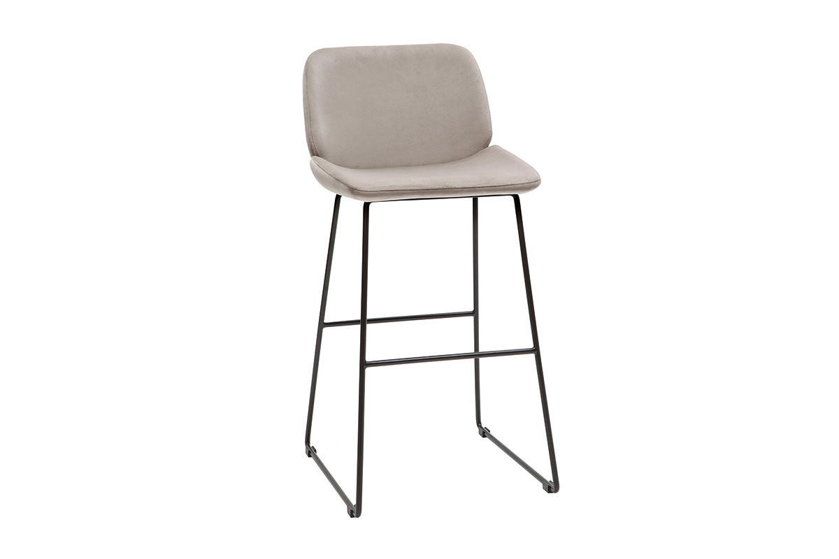Set de 2taburetes de cocina fijos de terciopelo color topo con patas de metal negro 65cm KAOLY