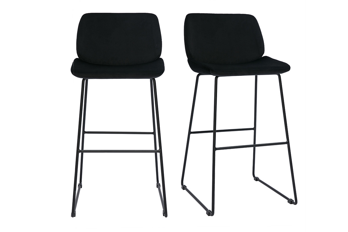 Set de 2taburetes de cocina fijos de terciopelo negro con patas de metal negro 65cm KAOLY