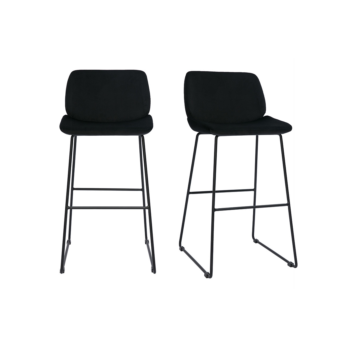 Set de 2 taburetes de cocina fijos de terciopelo negro con patas de metal negro 65 cm KAOLY
