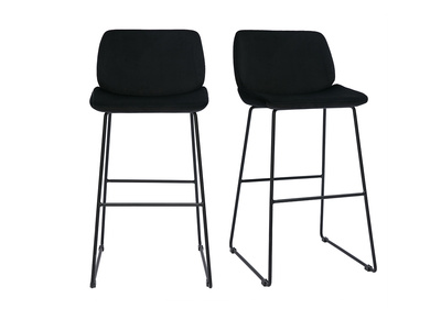 Set de 2 taburetes de cocina fijos de terciopelo negro con patas de metal negro 65 cm KAOLY