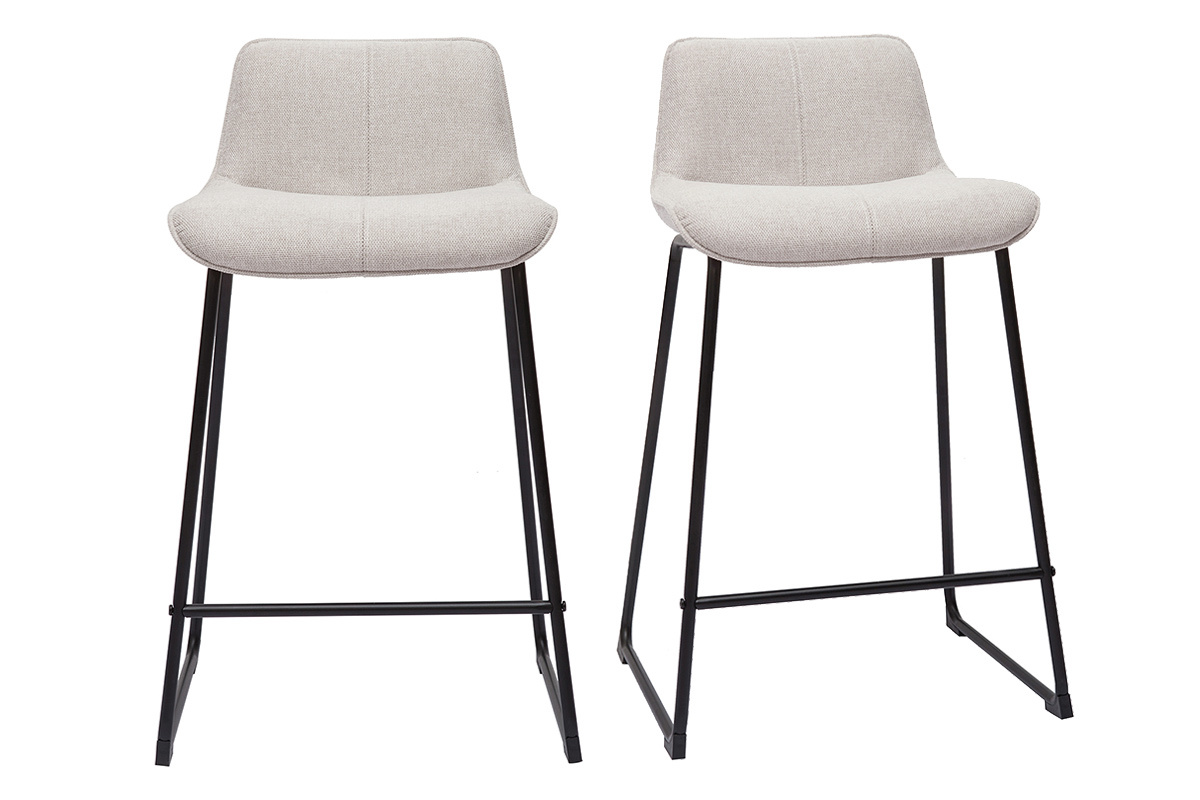 Set de 2 taburetes de cocina fijos efecto aterciopelado texturizado beige con pata de metal 65 cm BOOST