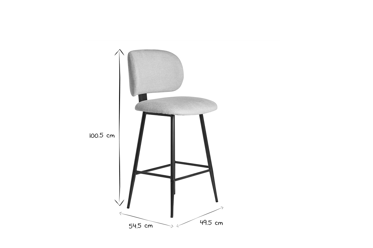 Set de 2 taburetes de cocina fijos efecto aterciopelado texturizado beige y metal negro 70 cm ATRIUM