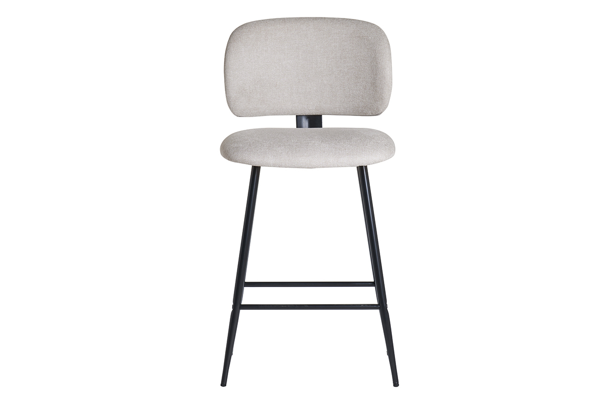 Set de 2 taburetes de cocina fijos efecto aterciopelado texturizado beige y metal negro 70 cm ATRIUM