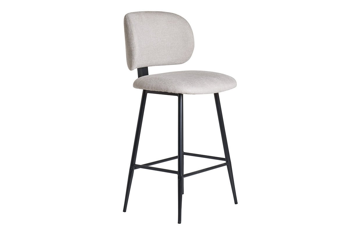 Set de 2 taburetes de cocina fijos efecto aterciopelado texturizado beige y metal negro 70 cm ATRIUM