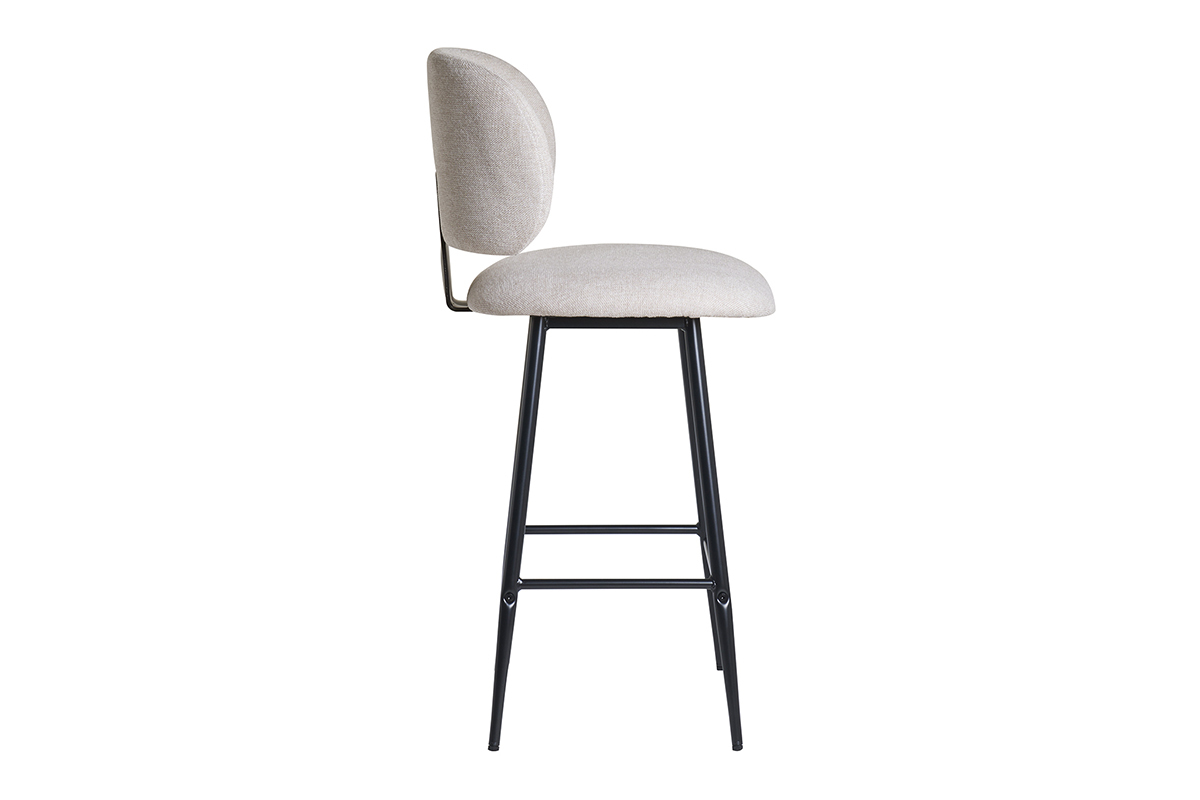 Set de 2 taburetes de cocina fijos efecto aterciopelado texturizado beige y metal negro 70 cm ATRIUM
