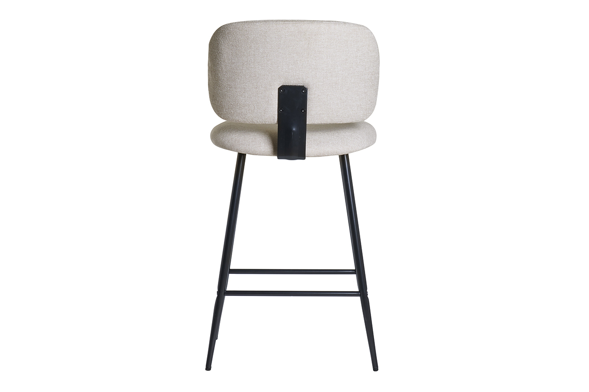 Set de 2 taburetes de cocina fijos efecto aterciopelado texturizado beige y metal negro 70 cm ATRIUM