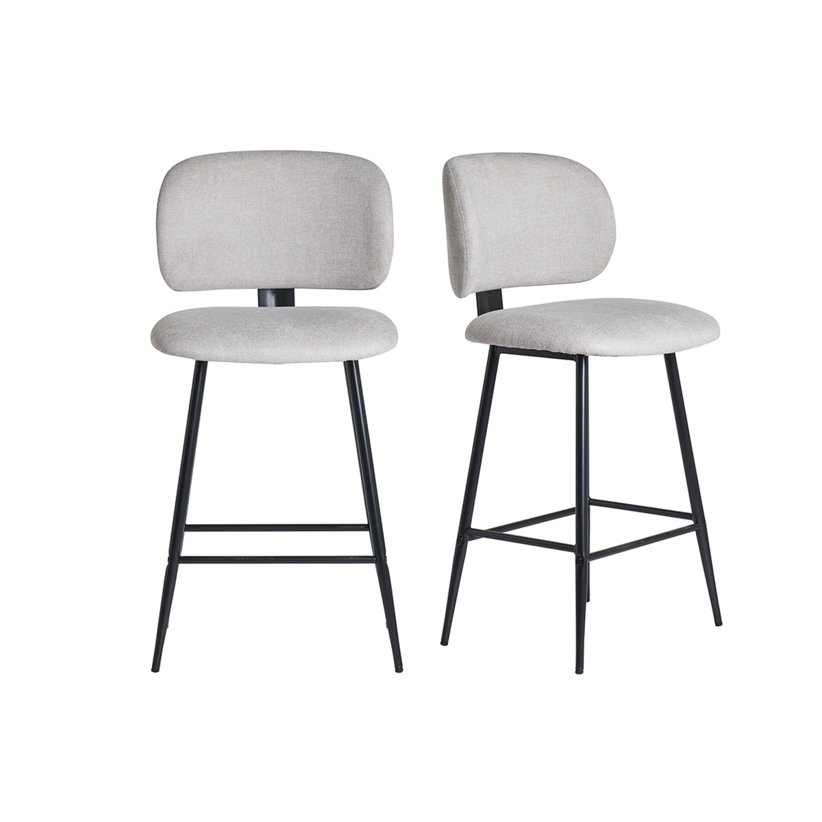 Set de 2 taburetes de cocina fijos efecto aterciopelado texturizado beige y metal negro 70 cm ATRIUM