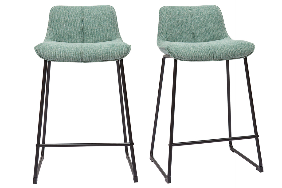 Set de 2 taburetes de cocina fijos efecto aterciopelado texturizado color celadn con pata de metal 65 cm BOOST