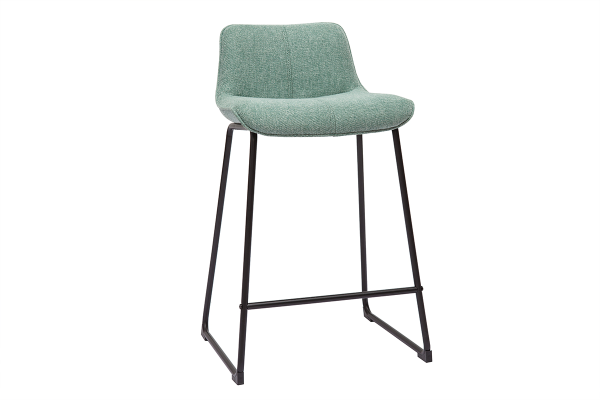 Set de 2 taburetes de cocina fijos efecto aterciopelado texturizado color celadn con pata de metal 65 cm BOOST