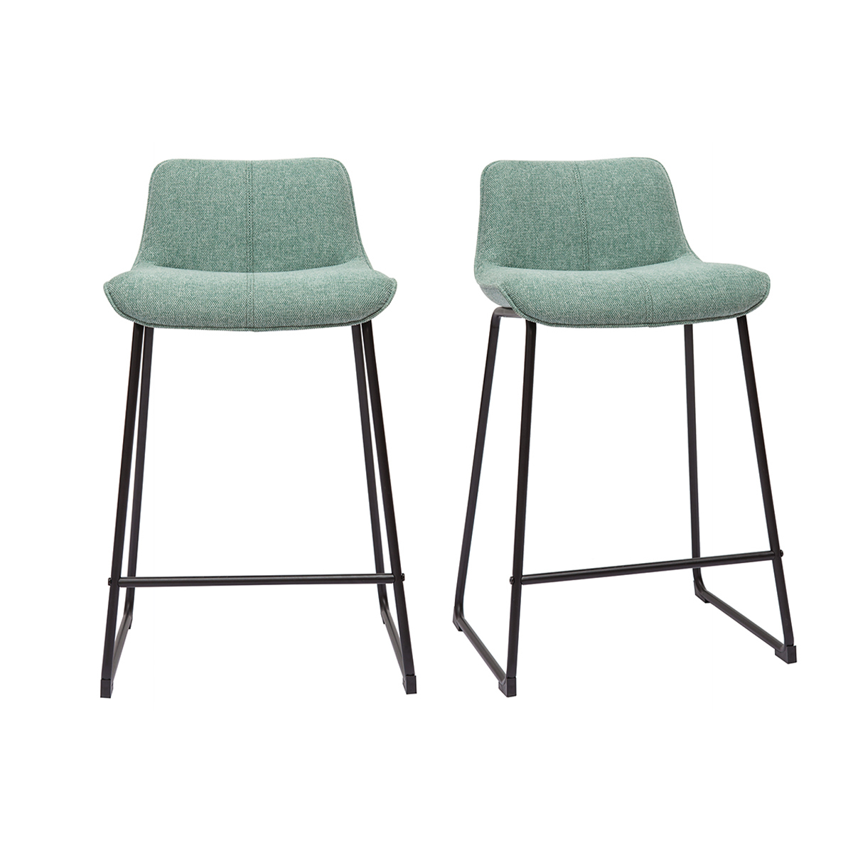 Set de 2 taburetes de cocina fijos efecto aterciopelado texturizado color celadón con pata de metal 65 cm BOOST