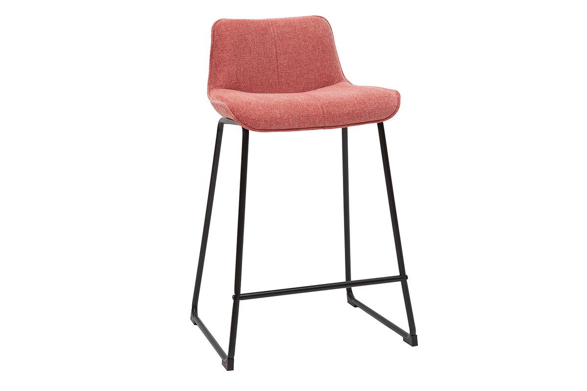 Set de 2 taburetes de cocina fijos efecto aterciopelado texturizado terracota con pata de metal 65 cm BOOST