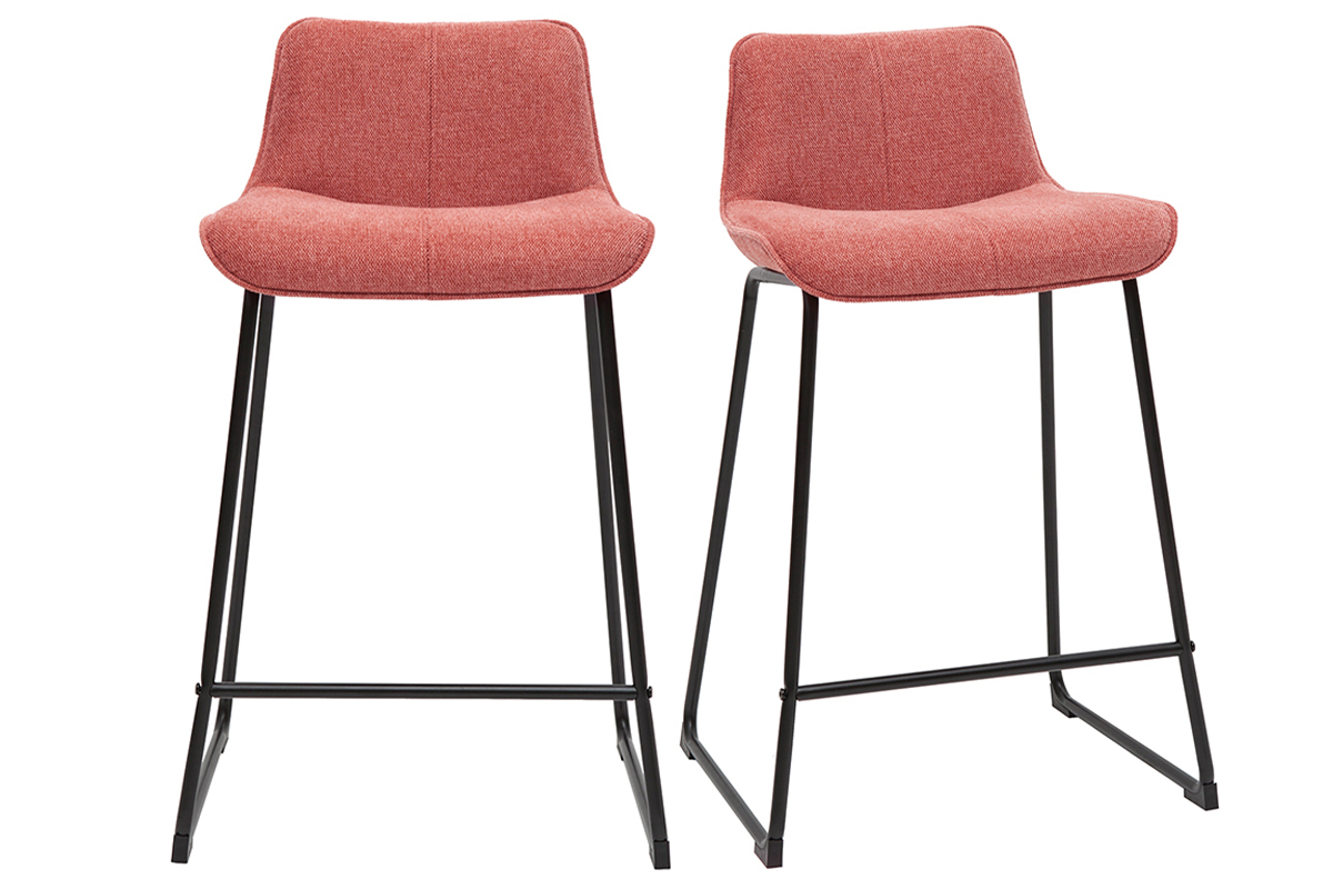 Set de 2 taburetes de cocina fijos efecto aterciopelado texturizado terracota con pata de metal 65 cm BOOST