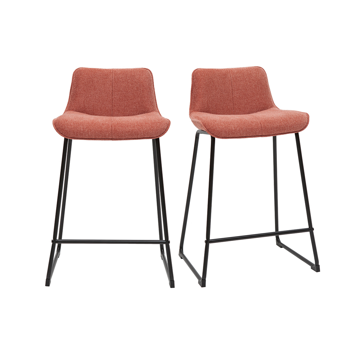 Set de 2 taburetes de cocina fijos efecto aterciopelado texturizado terracota con pata de metal 65 cm BOOST
